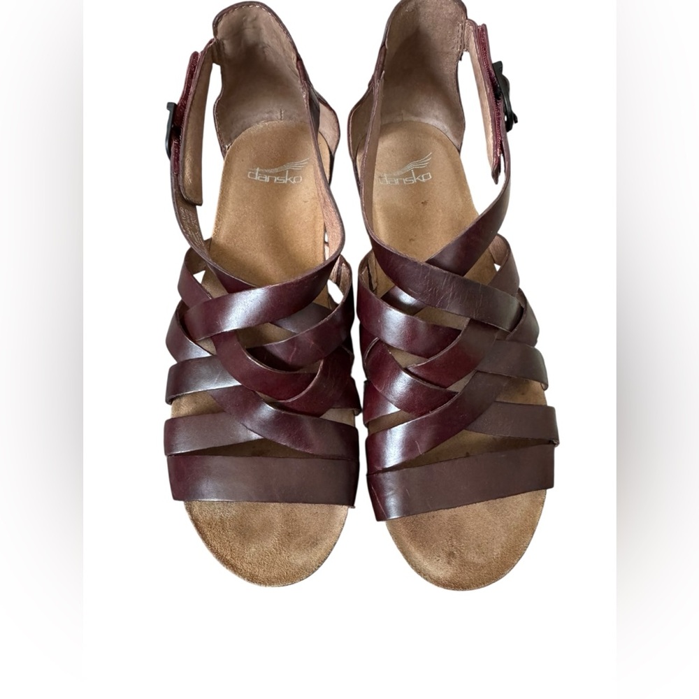 Dansko Vivian Gladiator Leather Strappy Wedge Sandals EU 38 Dark Cherry